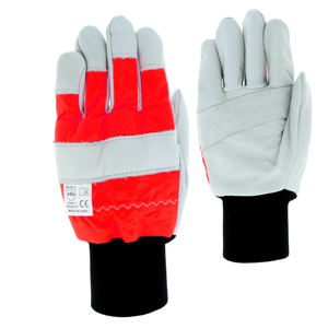 Guantes de motosierra de color rojo, cuero de cabra resistente a Cortes, mano izquierda, 12 capas, forro antimotosierra, Clase 1, seguridad protectora roja/blanca - Product Image 3