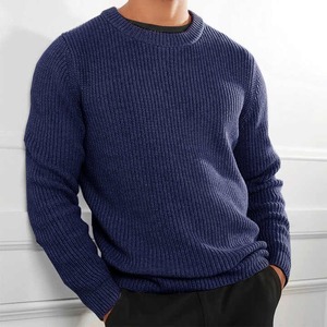 Jersey de manga larga informal en blanco con cuello redondo de punto de moda personalizado de lana recubierta para hombre, suéter de punto para hombre - Product Image 4