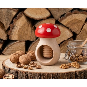 Casse-noix décoratif en bois de sapin, forme champignon, 10 cm, finition brute, avec vis, cadeau de cuisine, vente en gros - Product Image 2