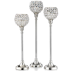 Candelabros de cristal de plata Premium, Juego de 3 elegantes candelabros de Metal perfectos para bodas en casa y decoraciones de eventos - Product Image 1