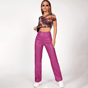 Factory Price Customized Unisex Lightweight Leather Breathable Track Pants High Waisted Straight <b>Wide</b> <b>Leg</b> Mid Waist Flat Front - Product Image 5