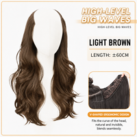 Perruque en une seule pièce à grandes ondulations en U, bouclée et volumineuse, pour femme, cheveux longs 50 cm, sans trace, sans dentelle, postiche