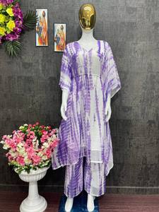 Tendance léger violet impression numérique caftan Palazzo costume Georgette indien pakistanais vêtements de fête pour femmes - Product Image 3