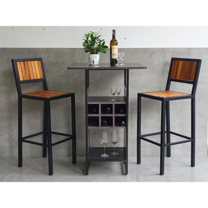 Industrial Style <b>Bar</b> <b>Table</b> Set with Shelf 2 <b>Bar</b> <b>Stools</b> for Home Basement Gym Hotel-70x70cm Glass Furniture Combo CBCF285 - Product Image 3