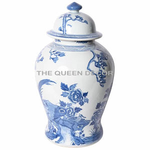 Best Selling Pure Handmade Aluminum Metal Round Shape Blue and White Finish Double Shade <b>Decorative</b> Ginger Jar - Product Image 2