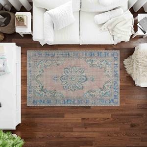 Medallion Turkish <b>Rug</b>: Beige & Blue <b>Boho</b> Indoor <b>Rug</b>,Chenille <b>Rug</b> - Product Image 1