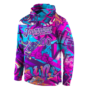 Custom <b>Men's</b> Hooded <b>Sweatshirt</b> Sublimation Print Purple <b>Pink</b> Pattern Casual Sport Wear Team Name Number Design - Product Image 2