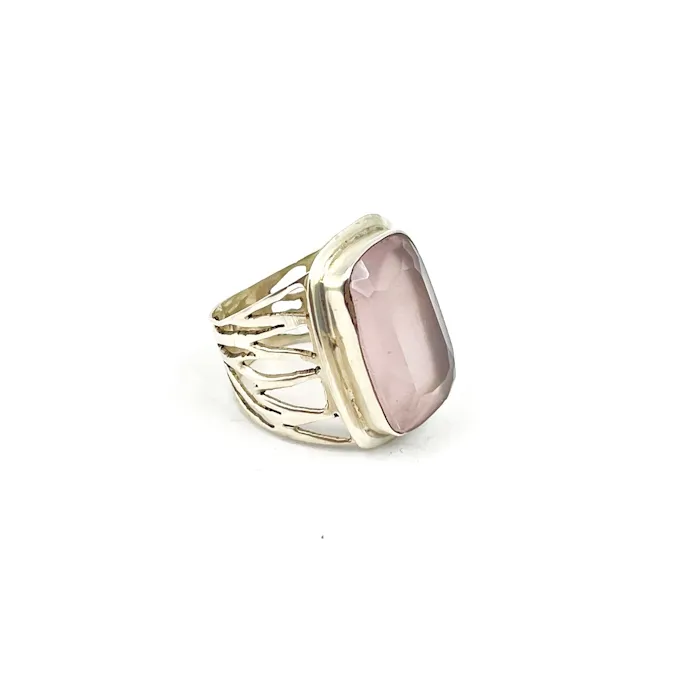 Wholesale Lot of Men's 925 Sterling Silver Rings Rose Quartz Rectangle Ring Natural Gemstones Gold Plated Fine Jewelry Rings