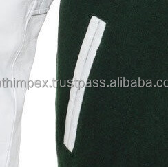 Veste universitaire unisexe vert forêt blanche broderie personnalisée corps en laine manches en cuir fermeture à bouton pression prêt pour le printemps - Product Image 6