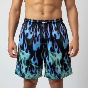 Shorts en maille pour hommes, séchage rapide, logo personnalisé OEM, imprimé graphique flamme, shorts d'entraînement de basketball d'été, vente en gros - Product Image 4