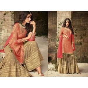 Setelan Sharara Organza Kualitas Premium dengan Celana Kurta Etnik Bersulam untuk Wanita, Pakaian Pesta Pernikahan, Cepat Kering, Supplier India - Product Image 5