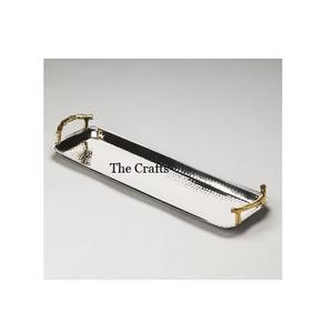 Plateau de service couleur argent en acier inoxydable avec poignées en forme de feuille Plateau de nourriture à dessert de cuisine de haute qualité à bon prix - Product Image 2