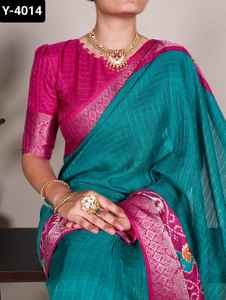 Latest Indian Wedding and Festival Function Wear Tussar Chex Saree with Weaving Work Border blouse Pieces for Women Wear Saree - Product Image 2