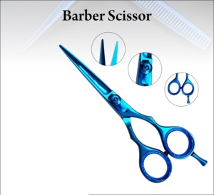 Professional 6-Inch Blue Steel <b>Barber</b> Scissors <b>Set</b> 32 Teeth Medium Handle Right-Handed Custom Logo Extremely Sharp Hair - Product Image 4