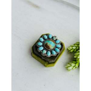 Handmade Navajo Royston <b>Turquoise</b> & Sterling Silver Cluster <b>Ring</b> Size 10.5 Bezel Set IGI Certified for Everyday Wear - Product Image 3