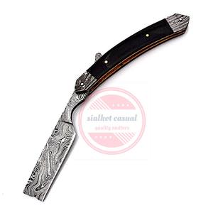 Maquinilla de afeitar plegable recta hecha a mano de acero de Damasco personalizada - Product Image 2