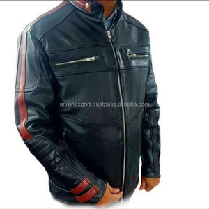 Veste bombardier en cuir véritable décontracté pour hommes vêtements pour hommes veste à fermeture éclair à la mode en cuir à manches longues veste de moto - Product Image 2