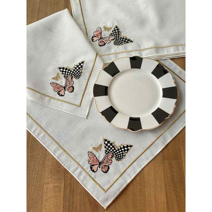 Checkered Pink Butterfly Napkin & Set of 6