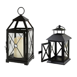 Lanterne en métal Black Power Coat avec cadre en fer et panneaux de verre Home Office Wedding Decoration Floor Vase Function - Product Image 4