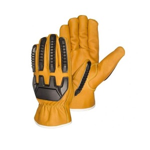 Gants de travail en cuir de vachette résistant à l'huile et aux produits chimiques, à haute résistance aux chocs, avec paume en coton pour les travaux sur le terrain pétrolier - Product Image 1