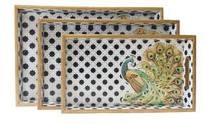 Ensemble de 3 plateaux de service en bois avec impression numérique motif arbre, écologiques, pour la décoration et le service des desserts - Product Image 5