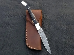 EDC Stainless Damascus Folding <b>Knife</b> Leather Sheath Industrial Grade Multi-functional Outdoor 3-Year Warranty Gift Wholesale USA - Product Image 3