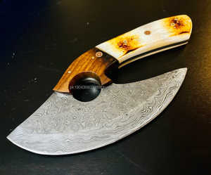 Cuchillo cortador de Pizza de plata ecológico multiusos tradicional de acero inoxidable de Damasco con Funda de cuero - Product Image 5