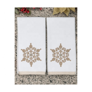 Serviette de cuisine en coton biologique brodée de flocons de neige 40x60 cm 300 GSM certifiée GOTS, absorbante, douce, séchage rapide, tissu respirant - Product Image 1