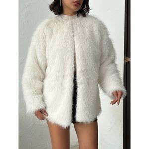 Manteau long en fausse fourrure pelucheuse TOPSHOW pour femme - Couleur pierre claire, chaud pour l'hiver, à manches longues, pour commandes en gros - Product Image 4
