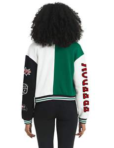 แจ็คเก็ตเบสบอลทรงบอมเบอร์ครอปสำหรับผู้หญิง สไตล์สตรีทแวร์ ดีไซน์หรูหรา แจ็คเก็ตวาร์ซิตี้ทรงครอปสำหรับผู้หญิง ตัวเสื้อทำจากผ้าขนสัตว์ แขนเสื้อทำจากหนัง - Product Image 5