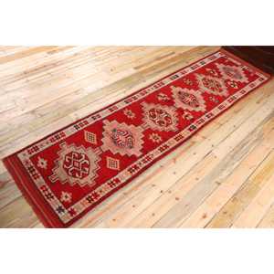 พรมเฮอร์กีตุรกี ขนาด 2.9x11.7 ฟุต สีแดงขาวลายดอกไม้ พรมขนสัตว์วินเทจ - Product Image 2