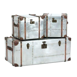 Rustic Distressed <b>Storage</b> <b>Trunks</b> 3 Piece Set Galvanized <b>Metal</b> - Product Image 6