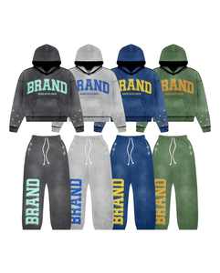 Nuevo chándal marca Carta rhinestone Sudadera con capucha streetwear pieza encarna sudadera con cordón Jogger lavado con ácido - Product Image 1