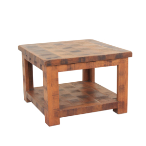Table basse carrée en bois massif avec double étagère et finition rugueuse pour table basse de salon - Product Image 4