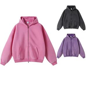 Latest Design Zip up Acid Wash <b>Hoodie</b> 100% Cotton Fleece Plain Heavyweight Oversized No <b>Strings</b> Cropped Men <b>Hoodie</b> - Product Image 4