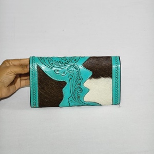 New Design Hand Tooled Carving <b>Wallets</b> Stylish Hair On Cowhide Leather Multi Uses Western Genuine Leather <b>Wallets</b> For Women - Product Image 1