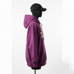 Sweat à capuche oversize pour femme en molleton de coton premium 320 GSM, couleur violet doux, avec applique brodée et logo personnalisé, modèle basique - Product Image 3