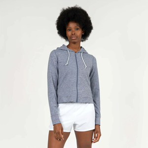 Sudadera Corta con Cremallera Gris Jaspeado para Mujer, Chaqueta Deportiva Ligera, Etiqueta Privada Personalizada, Prenda Superior Informal con Cordón Ajustable - Product Image 1