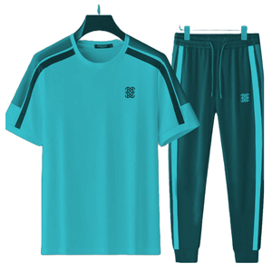 Conjunto deportivo de dos piezas para hombre, conjunto de Chándales, chándal de algodón y poliéster, camiseta con logotipo personalizado y pantalones largos, conjunto para hombre - Product Image 3