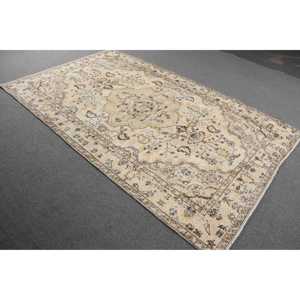 Turkish Vintage Rug 5.4x8.8 ft (165x268 cm), <b>Yellow</b> <b>Wool</b> Rug - Product Image 2