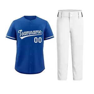 Nouvel arrivage : Ensemble d'uniformes de baseball légers et respirants en 100 % polyester, personnalisable avec nom d'équipe et logo, séchage rapide, grandes tailles, col rond - Product Image 1