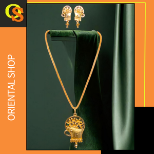 ชุดต่างหูสร้อยคอทำจากอินเดียพร้อม22Ct ชุดต่างหูสร้อยคอแฟนซีชุบทองสำหรับผู้หญิงเครื่องประดับ - Product Image 2