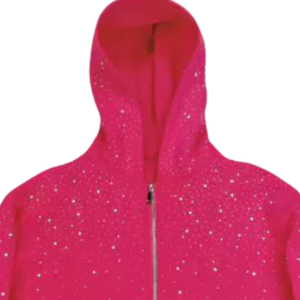 Sweat à capuche zippé rose vif avec strass, cristal scintillant, streetwear surdimensionné, coton lourd, mode personnalisée, veste décontractée d'automne - Product Image 6