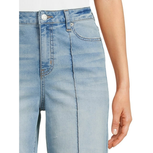 Pantalones vaqueros ajustados sólidos transpirables personalizados para mujer, vaqueros de algodón y LICRA con cintura alta y cremallera, servicio OEM - Product Image 3