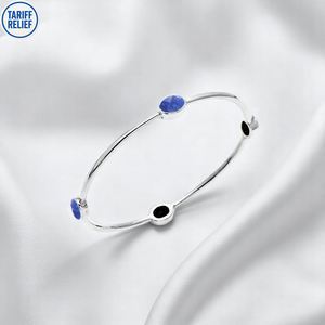 925 Sterling <b>Silver</b> Oval Sapphire Gemstone Handmade <b>Bangle</b> Stackable <b>Bangle</b> <b>for</b> <b>Women</b> - Product Image 1