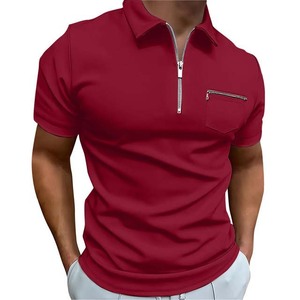 Men's Plus Size Solid Color Knitted Short Sleeve Polo <b>Shirt</b> With Zipper <b>Collar</b> And Front Pocket Casual Style - Product Image 5