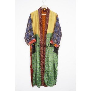 Best Selling Handmade Long 100% Silk Sari Vintage Patchwork Kimono Bridesmaid Robes Free Size Women's Summer Nightwear - Product Image 4