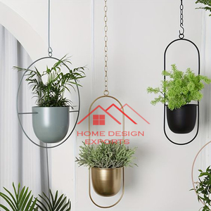 Jardinière suspendue en fer métallique de forme ovale sur support en fil avec chaîne et crochet mural pour la décoration murale vente chaude de haute qualité - Product Image 3