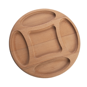 Plateau à collation rond en bois de hêtre à 5 compartiments - Plateau de service divisé de 30 cm - Plateau en bois naturel pour noix, bonbons et apéritifs - Product Image 4