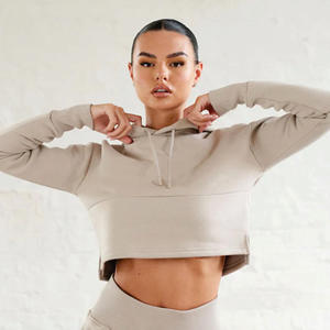 Capuche à cordon de serrage 65% Coton 35% Polyester Sky Script Hooded Crop Mink Cropped Sweat à capuche pour femme - Product Image 3